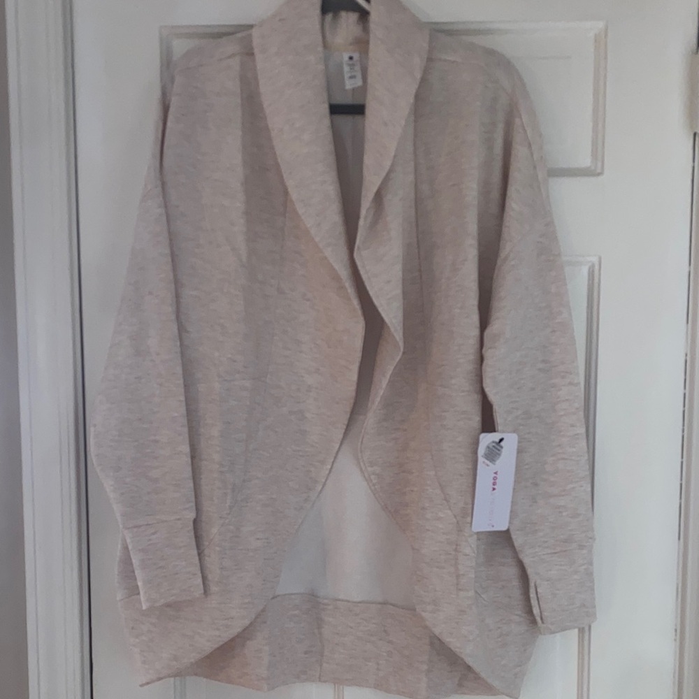 Light Cream Draped Open-Front Cardigan